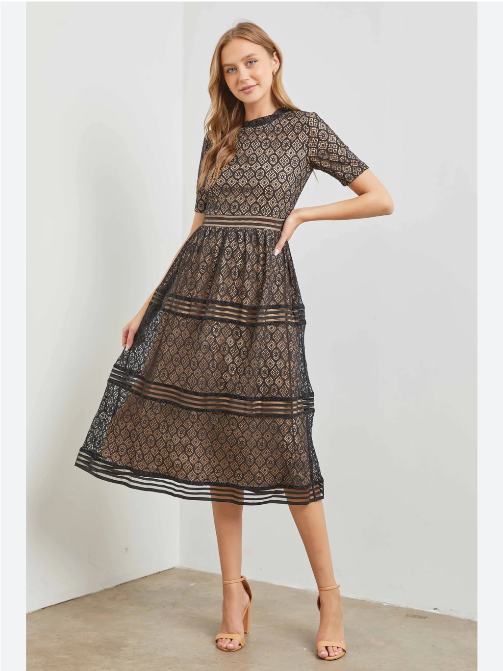 Baltic Born Black And Cream Lace Midi Dress